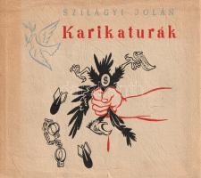 Szilágyi Jolán:  Karikatúrák. Budapest, 1959. Képzőművészeti Alap Kiadóvállalata (Alföldi Nyomda, Debrecen). 13 + [3] p. + 21 t. (kétoldalas, ebből négy tábla kétszínnyomású). Egyetlen kiadás. [Szamuely Tiborné] Szilágyi Jolán (1895-1971) grafikusművész, karikaturista. Iparrajziskolai tanulmányai után a nagybányai művésztelepen alkotott, majd Kernstok Károly szabadiskolájában képezte tovább magát. A Tanácsköztársaságban betöltött szerepe miatt Moszkvába távozott, ott szovjet élclapok munkatársa volt, majd agitációs rajzkészségét Berlin kommunista lapjainál kamatoztatta. Az 1933-tól ismét a Szovjetunióban élő grafikusművész a fordulat évében, 1948-ban tért vissza Magyarországra, ahol agitatív művészetét Munkácsy-díjjal jutalmazták. Jelentős kifejező erejű, uszító jellegű karikatúráinak indulata az örökké fennálló kapitalista tőke, náci rezsim, illetve imperialista ármány ellen irányul. A válogatás előtt Pogány Ö. Gábor művészettörténész tisztelgése a négy évtizedes alkotói pálya előtt. Aranyozott gerincű, illusztrált kiadói félvászon kötésben, Végh Gusztáv színes rajzával illusztrált kiadói borítóban. Jó példány.