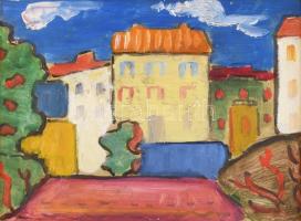 Jelzés nélkül: Színes város. Olaj, farost. Hátoldalán Bernáth Aurél felirattal. Dekoratív, kissé sérült fakeretben. 15x19,5 cm