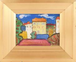 Jelzés nélkül: Színes város. Olaj, farost. Hátoldalán Bernáth Aurél felirattal. Dekoratív, kissé sér...