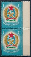 1949 Alkotmány 1Ft ívszéli pár makkos vízjellel és az alsó bélyeg az ismert lemezhibával. Rendkívül ritka kombináció luxus minőségben!