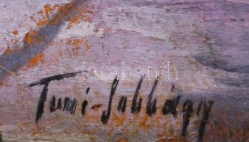 Turi-Jobbágy Miklós (1882-?): Udvar alakkal. Olaj, karton. Jelzett. Hátoldalán 1990 előtti MNG kivit...