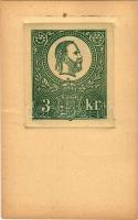 3 korona. 1871-1921 emléklap a magyar bélyeg ötvenéves jubileumára. Nyomtatott 1000 számozott példányban, No. 580. / commemorative sheet for the 50th anniversary of the Hungarian stamp (gyűrődés / crease)
