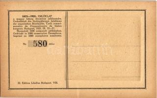 3 korona. 1871-1921 emléklap a magyar bélyeg ötvenéves jubileumára. Nyomtatott 1000 számozott példán...