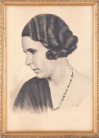 Schadl jelzéssel: Női arckép. Ceruza, papír. Fakeretben. 41x29 cm