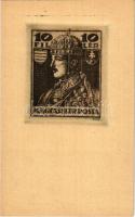 10 fillér. 1871-1921 emléklap a magyar bélyeg ötvenéves jubileumára. Nyomtatott 1000 számozott példányban, No. 153. / commemorative sheet for the 50th anniversary of the Hungarian stamp
