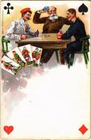 Men playing cards. No. 500. litho (kopott sarkak / worn corners)