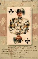 1903 Francia kártya, treff. / Clovers card from French playing cards. Ferd. Piatnik &amp; Söhne Art Nouveau, litho