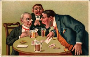 Férfiak a kártyaasztalnál. No. 805. / Men playing cards. litho (Rb)