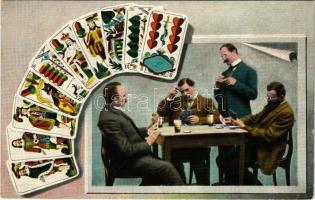 Férfiak a kártyaasztalnál, magyar kártya. Serie 1479. / Men playing Tell cards