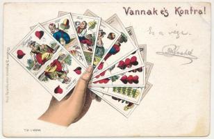 1900 'Vannak és kontra' magyar kártyás képeslap; kiadja Ferenczi B. / Tell playing cards, litho (EB)