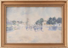 Lukachich jelzéssel (báró Lukachich Géza?): Lovaskatonák, 1930-as évek. Akvarell, papír. Üvegezett fakeretben, 30×44 cm
