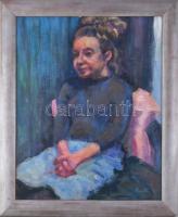 Kmetty jelzéssel: Női portré. Olaj, farost. Fakeretben, 50×40 cm