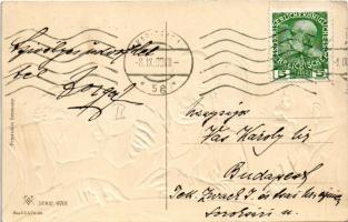 1909 Her mit der Zehn! Serie 9701. / Men playing cards. Emb. litho (EK)