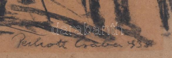 Perlrott Csaba jelzéssel: Táj. Szén, papír. Üvegezett fakeretben, 34,5×44,5 cm