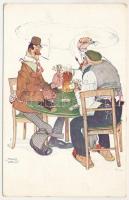 Men playing card game s: Franz Wacik (EK)