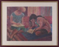 Berény jelzéssel: Lányok. Olaj, vászon. Üvegezett fakeretben, 38×49 cm