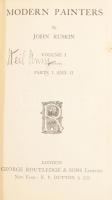 John Ruskin. Modern Painters. Volume I-V. Mindegyik kötetben ugyanazzal az ex libris-szel:  Bíró Mih...