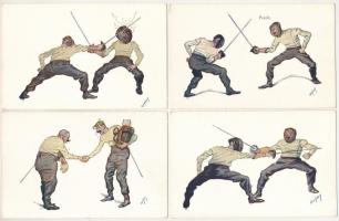 7 pre-1945 Fencing art postcards. B. K. W. I. 266-1-7. s: Carl Josef