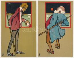 6 pre-1945 Billiard art postcards, J.V.A. series. s: LG