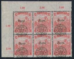 Nagyvárad 1919 Magyar Posta 10f ívsarki 6-os tömb eltolódott felülnyomással, Bodor vizsgálójellel