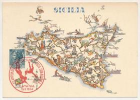 1954 Sicilia, 1. Campionato Siciliano Pesca Subacquea / 1st Sicilian Spearfishing Championship, map (EK)