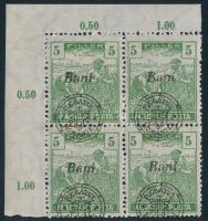 Nagyvárad 1919 Magyar Posta 5f ívsarki 4-es tömb eltolódott felülnyomással, Bodor vizsgálójellel