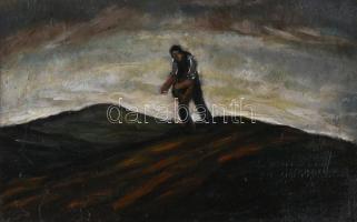 Podolini-Volkman Artúr (1891-1943): Magvető. Olaj, karton. Jelzés nélkül. Hátoldalán Nemzeti Szalon kiállítási raglapjával 1926-ból. Dekoratív fakeretben, 28×43,5 cm