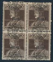 Nagyvárad 1919 Károly 20f 4-es tömb eltolódott felülnyomással, Bodor vizsgálójellel