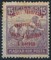 1917 Margitsziget 15f hiányos felülnyomattal (rozsda / stain)