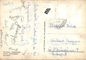 1952 Képeslap a Helsinki Olimpiáról a magyar boksz csapat tagjainak saját kezű aláírásával: Papp LÁszló, Adler Zsigmond, Juhász István és sokan mások