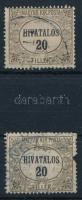 1921 Hivatalos 20f, hiányos "díszítés" a fillér szó fölött + támpéldány