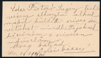 1919 Ferenc József (1835-1928) erdélyi unitárius püspök saját kezű sorai Józsi bácsi aláírással névjegykártyáján, részvétnyilvánítást köszönve, szép állapotban