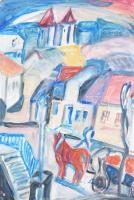 Schönberger jelzéssel: Szekér. Olaj, farost, 60×40,5 cm.