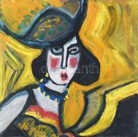 Scheiber jelzéssel: Kalapos hölgy. Olaj, rétegelt falemez, 45×45 cm.