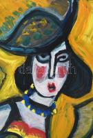 Scheiber jelzéssel: Kalapos hölgy. Olaj, rétegelt falemez, 45×45 cm