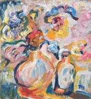 TM jelzéssel: Táncoló páros. Olaj, farost, 46x42 cm.