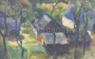 Vidéky Brigitta (1911-2017): Nagybányai részlet, 1942. Akvarell, papír, jelezve jobbra lent. Üvegezett, kissé sérült fakeretben, 26×38,5 cm