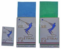 1966. "VIII. Atlétikai E.B. Budapest" 3db zománcozott jelvény, kettőn műanyag szalag (43x26,5mm/27x16mm) T:AU