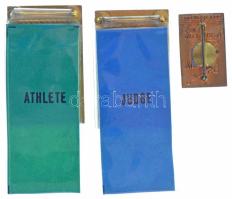 1966. "VIII. Atlétikai E.B. Budapest" 3db zománcozott jelvény, kettőn műanyag szalag (43x2...