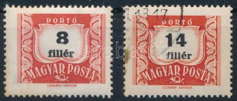 1958 Vörös-fekete portó 8f és 14f hiányos értékszámokkal (rozsda / stain)