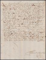 1717 Pozsony, Ramocsaházy Bernardin ferences tartományfőnök latin nyelven írt levele, két beírt olda...