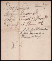1717 Pozsony, Ramocsaházy Bernardin ferences tartományfőnök latin nyelven írt levele, két beírt olda...