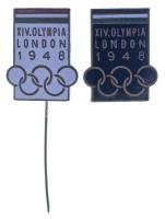 1948. "XIV. Olympia London 1948" (2xklf) zománcozott olimpiai gomblyuk jelvény és kitűző, fekete és fehér zománccal (23x18mm) T:AU