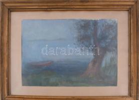 Szilvásy Margit (1898-1977): Balaton. Vegyes technika, papír, jelezve balra lent. 30,5x39 cm. Dekoratív, üvegezett, kissé sérült fakeretben.