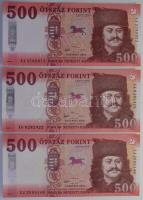 2018. 500Ft (3x) "EA 5799073", "EG 8282425", "EJ 2995149" T:UNC,AU