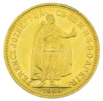 1908KB 10K Au "Ferenc József" Körmöcbánya (3,40g/0.900) T:AU,XF Hungary 1908KB 10 Korona Au "Franz Joseph I" Kremnitz / Kremnica (3,40g/0.900) C:AU,XF Adamo K8