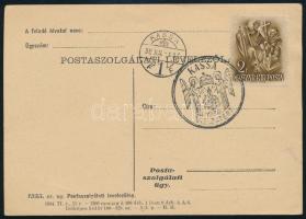 1938 Postaszolgálati levelezőlap "KASSA VISSZATÉRT" bélyegzéssel