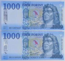 2017. 1000Ft (2x) mindkettő különféle sorozatjellel "DB 3156529" és "DE 1267447" T:UNC,AU