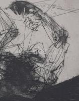 Kondor Béla (1931-1972): Auschwitz (Haláltábor), 1965. Rézkarc, papír, jelzett, 14,5x38,5 cm Üvegeze...