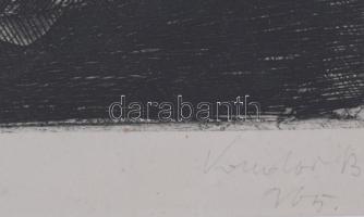 Kondor Béla (1931-1972): Auschwitz (Haláltábor), 1965. Rézkarc, papír, jelzett, 14,5x38,5 cm Üvegeze...